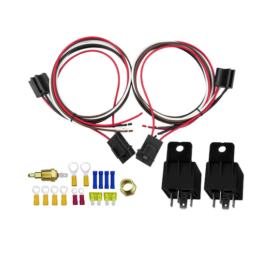Dual Electric Fan Relay Sensor Kit with 12V Thermostat Switch 175 Degree-185 Degree 40Amp