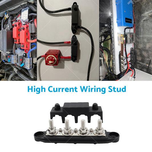 2x M8 4-Post 250A DC 48V Studs Bus Bar Power Distribution Box Terminal Block Suitable For Heavy Duty Applications