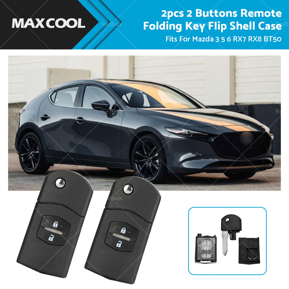 {{ 2Pcs x2 Button Remote Flip Key Car Shell Case Cover For Mazda 3 5 6 RX7 RX8 BT50 }} - Buy Car Parts Online at {{ Kaka Auto Parts }}.