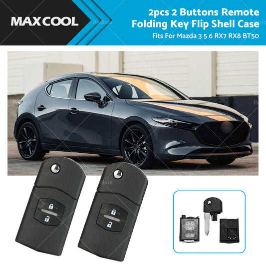 {{ 2Pcs x2 Button Remote Flip Key Car Shell Case Cover For Mazda 3 5 6 RX7 RX8 BT50 }} - Buy Car Parts Online at {{ Kaka Auto Parts }}.