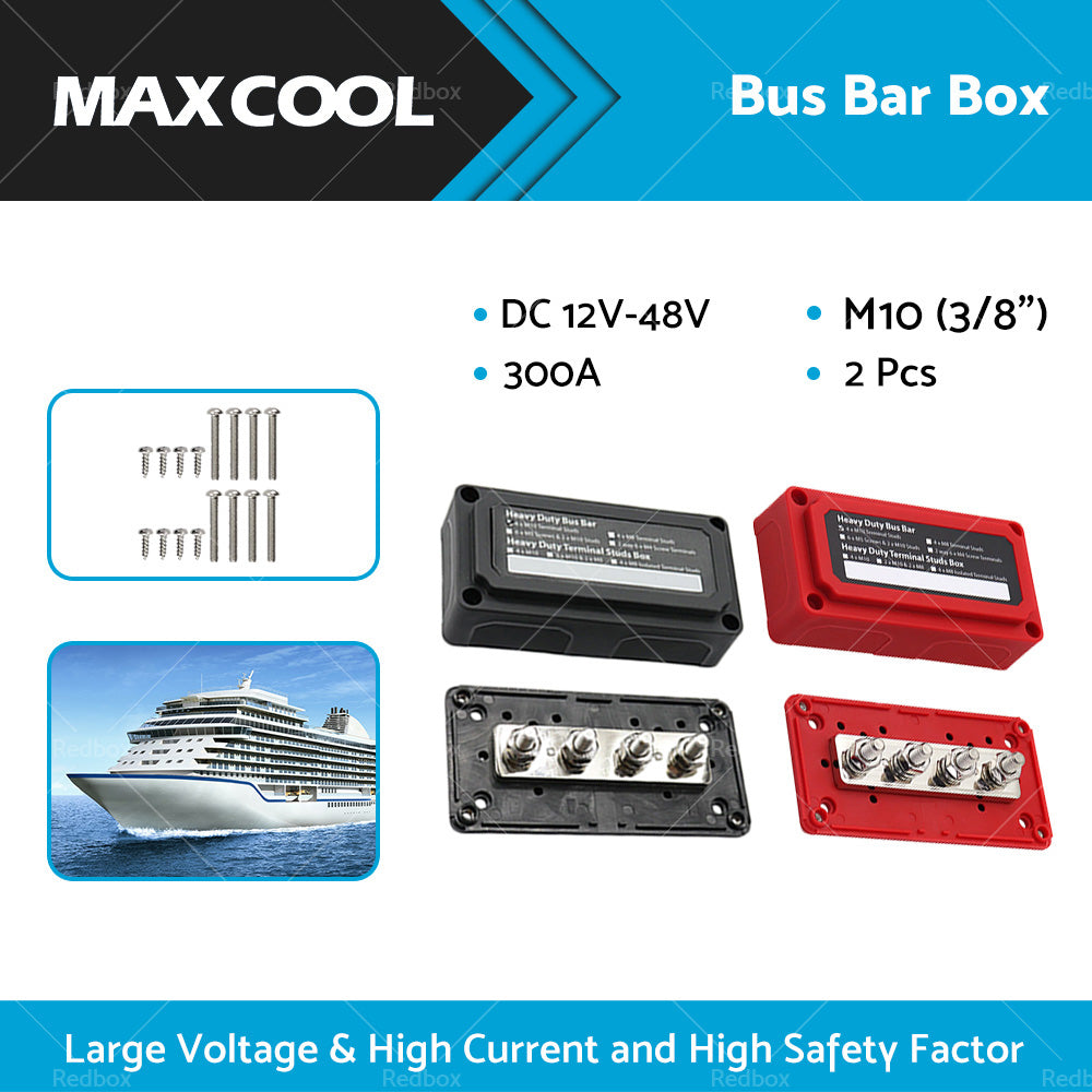 {{ M10 300A DC12V-48V Stud Bus Bar Power Distribution Box Terminal Block Heavy Duty }} - Buy Car Parts Online at {{ Kaka Auto Parts }}.