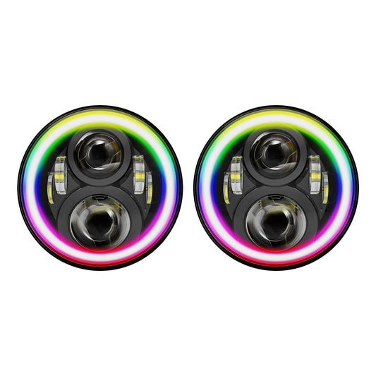 RGB Halo 7-Inch LED Projector Headlights Hi/Lo Beam DRL Suitable For Jeep GQ
