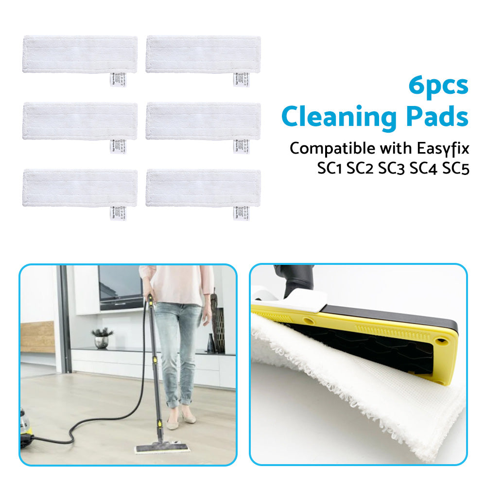 6x Mop Cloth Pad Set Suitable For Karcher SC1 / SC2 / SC3 / SC4 / SC5 Steam Cleaner