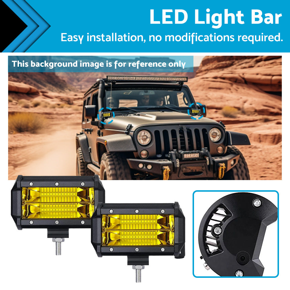{{ 2x 5inch Flood LED Light Bar Offroad Work Driving Fog Lamp Yellow Cree Spread }} - Buy Car Parts Online at {{ Kaka Auto Parts }}.