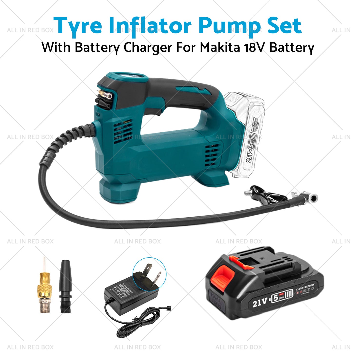 {{ Cordless Portable Tyre Inflator Pump w/ Battery Charger For Makita 18V Battery }} - Buy Car Parts Online at {{ Kaka Auto Parts }}.