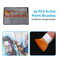 25 Pcs Artist Paint Brushes Watercolour Acrylic Oil Painting Brush With Case Set
