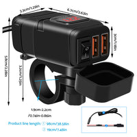 Dual USB Port Motorcycle Fast Charger Socket Suitable For Motorcycles – With LED Voltmeter Display & ON/OFF Switch