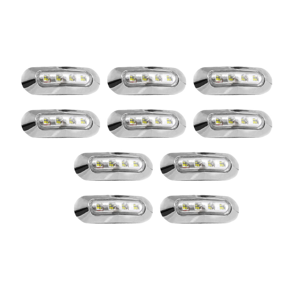 10x White 4-LED Side Marker Clearance Lamps Suitable For Truck / Trailer / Lorry Chrome Housing