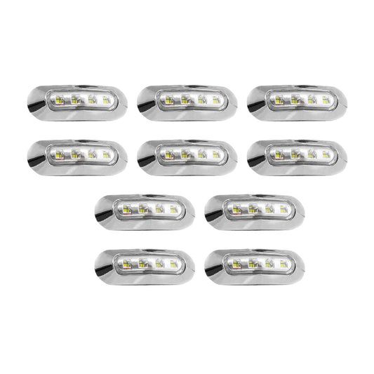 10x White 4-LED Side Marker Clearance Lamps Suitable For Truck / Trailer / Lorry Chrome Housing