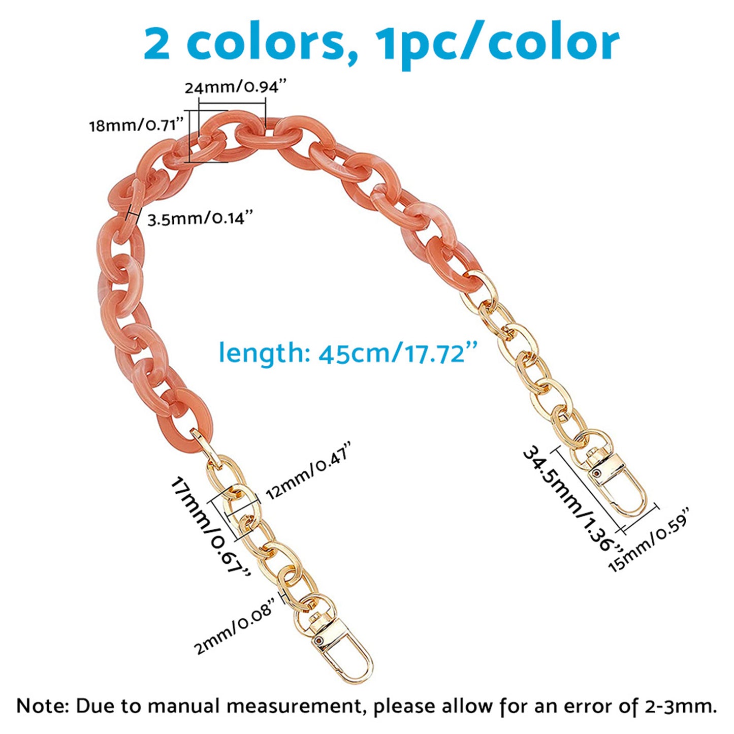 2PCS Resin Purse Chain Handle Acrylic Bag Strap Detachable Purse Clutches Handle