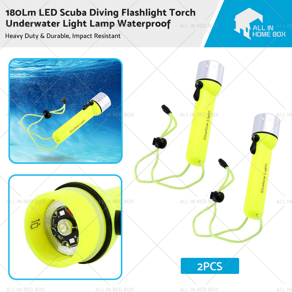 2x Waterproof Bright LED Scuba Diving Underwater Flashlight Torch Light Lamp Suitable For Diving & Outdoor Use