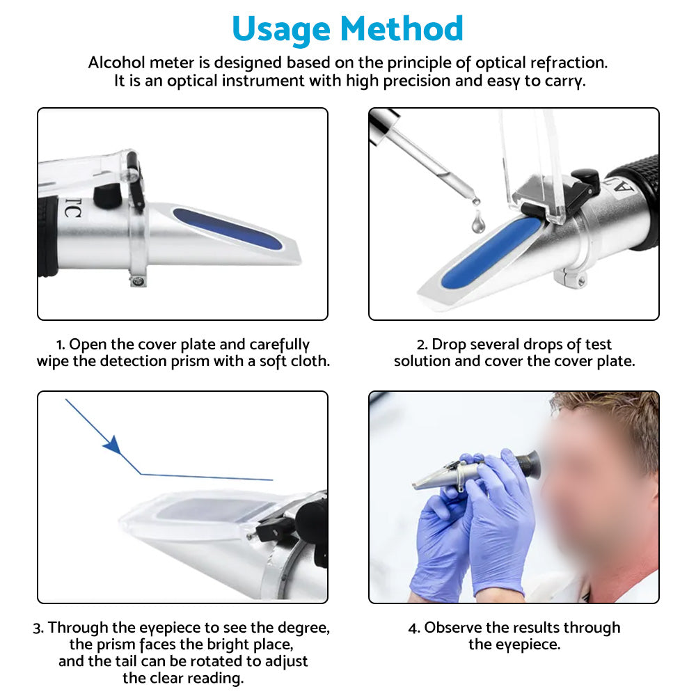 ATC Alcohol Refractometer Liquor Volume Percent Tester 0-80percent Measuring Range