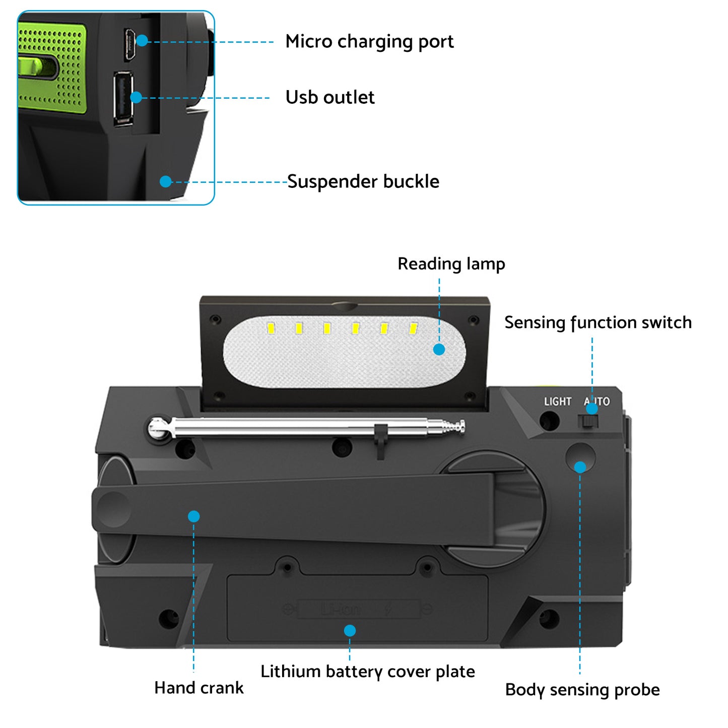 4000mAh Emergency Solar Hand Crank Weather Radio Power Bank Charger Flashlight