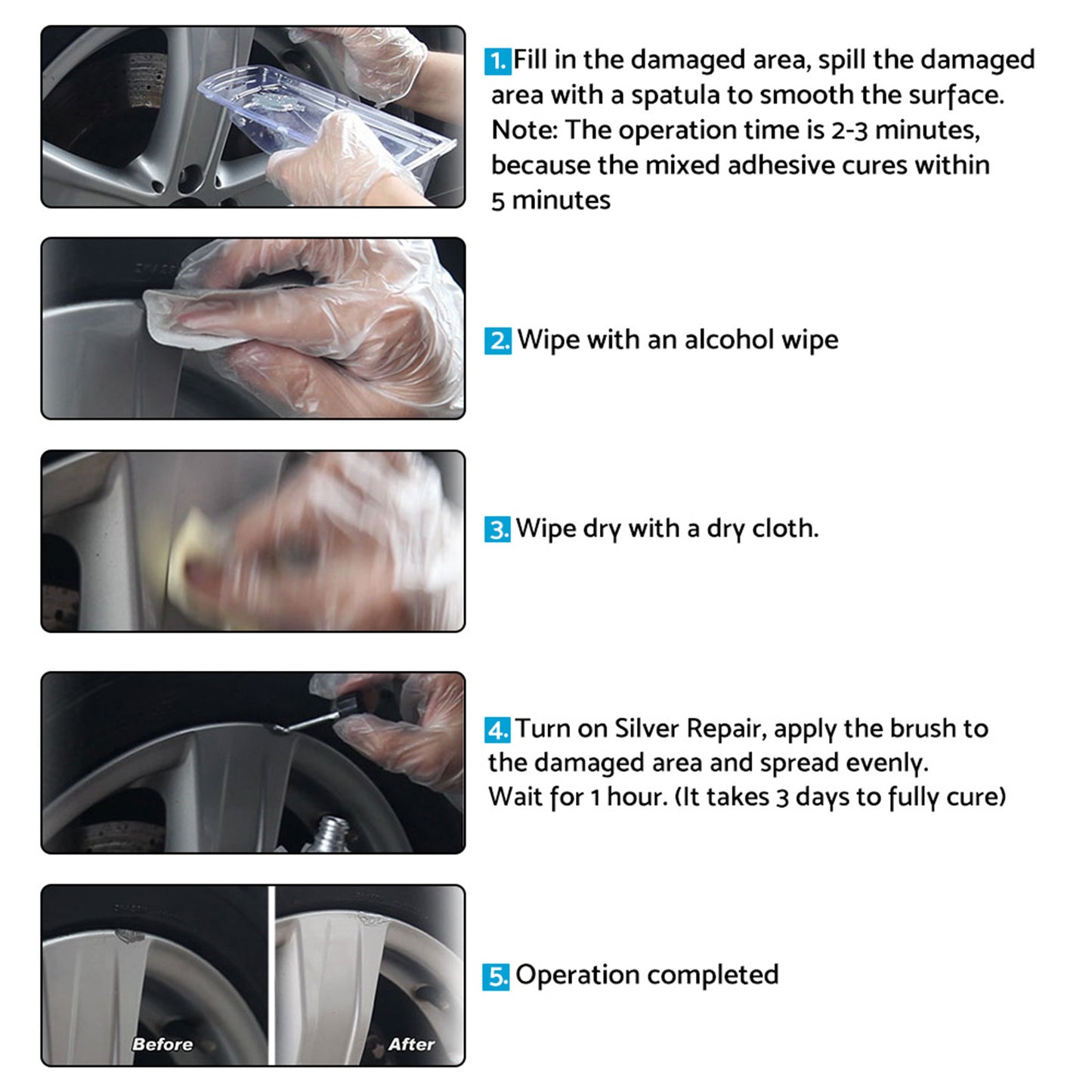 Silver Alloy Wheel Rim Scratch Repair Kit Tool Set Suitable For Car Kerb Damage