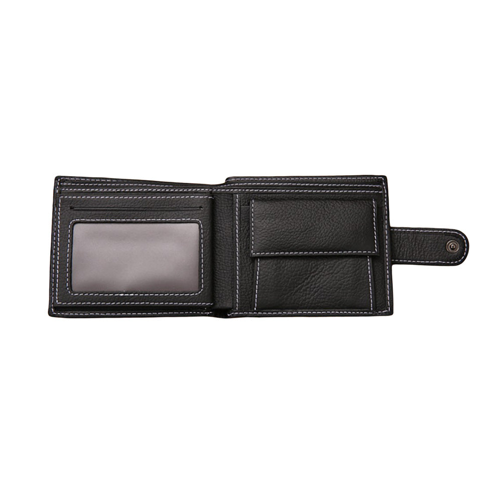 Mens Wallet Black Bi Fold with Top Layer Cowhide Leather Card Slots Coin Pocket