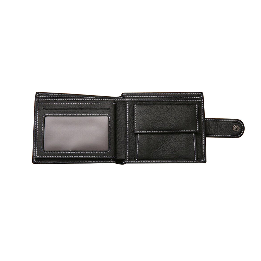 Mens Wallet Black Bi Fold with Top Layer Cowhide Leather Card Slots Coin Pocket