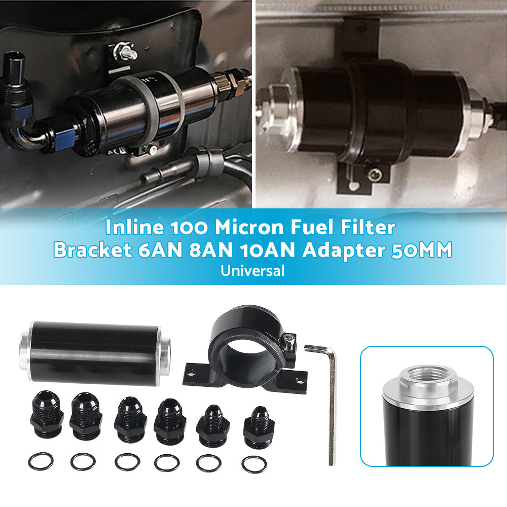 {{ Inline 100 Micron Fuel Filter Bracket 6AN 8AN 10AN Adapter Universal 50MM }} - Buy Car Parts Online at {{ Kaka Auto Parts }}.