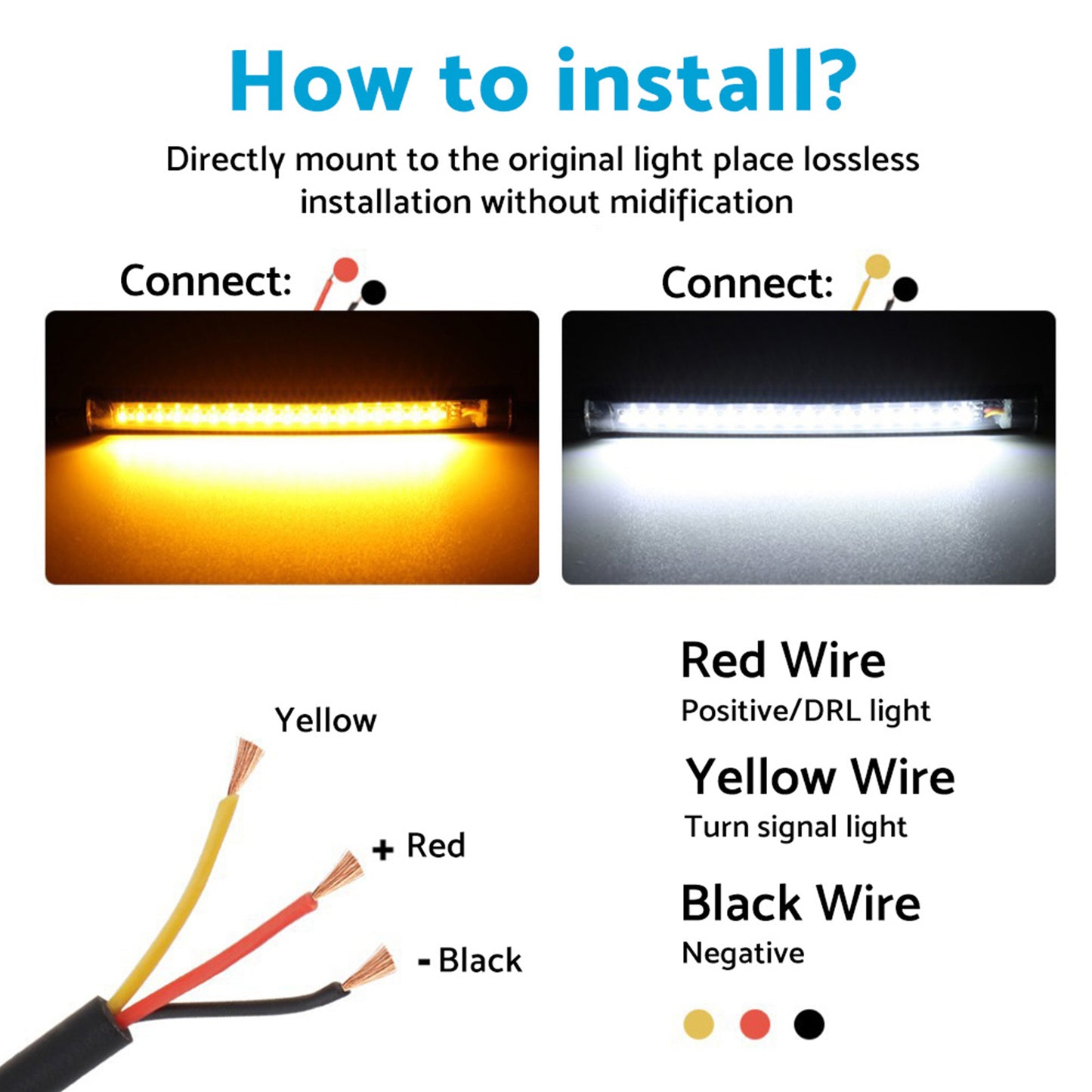 2x LED Universal Motorcycle Fork Turn Signal Indicator Blinker Amber Light Strip Suitable For Motorcycle