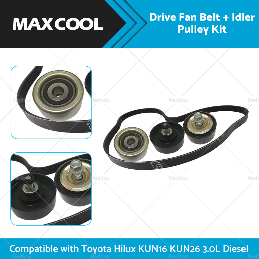 {{ Drive Fan Belt  Idler Pulley Kit Compatible with Hilux 3. 0L Diesel 1KD-FTV KUN16 KUN26 }} - Buy Car Parts Online at {{ Kaka Auto Parts }}.