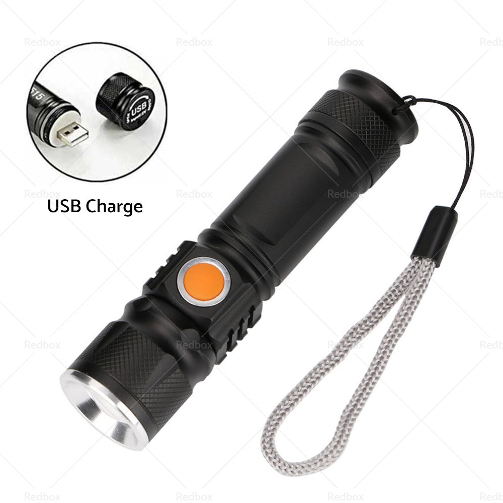 {{ 1pcs Black USB Rechargeable LED Flashlight Waterproof Torch Outdoor }} - Buy Car Parts Online at {{ Kaka Auto Parts }}.