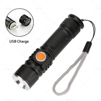 {{ 1pcs Black USB Rechargeable LED Flashlight Waterproof Torch Outdoor }} - Buy Car Parts Online at {{ Kaka Auto Parts }}.