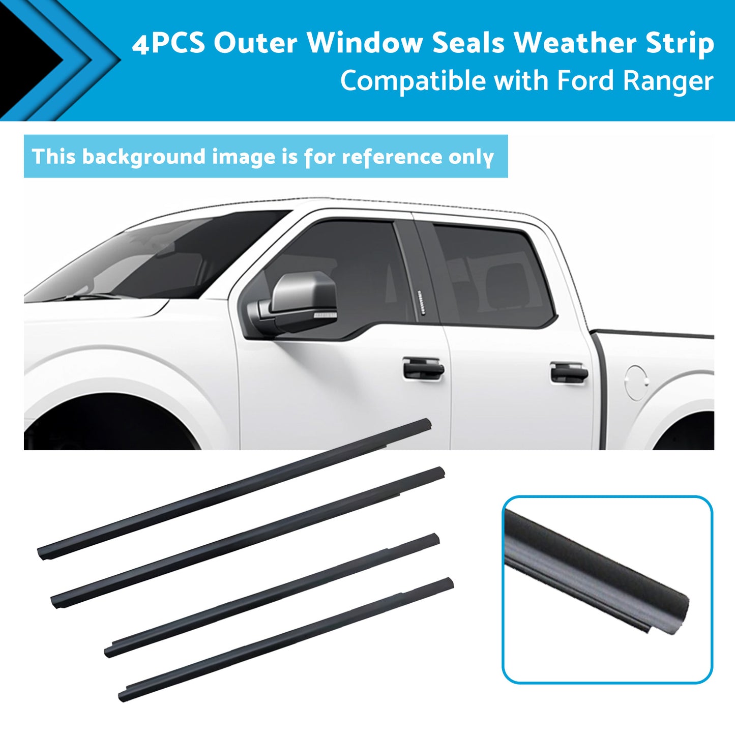 {{ 4x Outer Door Window Rubber Seals Suitable for 12-21 Ford Ranger PX XLT }} - Buy Car Parts Online at {{ Kaka Auto Parts }}.
