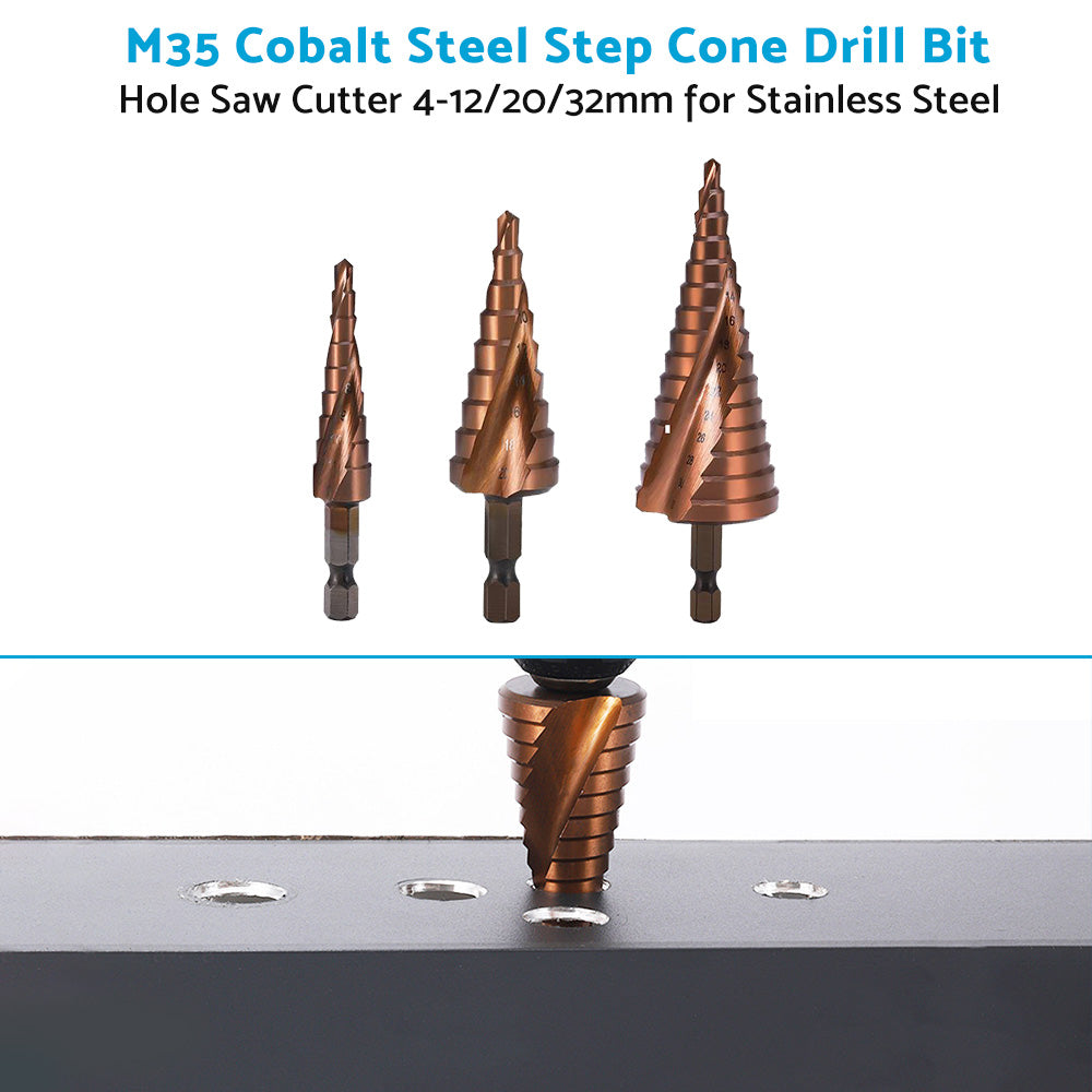 Cobalt Steel Step Cone Drill Bit Hole Cutter 4-12/20/32mm for Stainless Steel