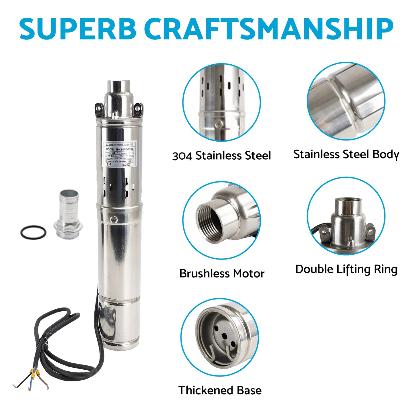 {{ 48V 750W MPPT Solar Water Pump 3in Screw Submersible Bore Pump Deep Well 140M }} - Buy Car Parts Online at {{ Kaka Auto Parts }}.