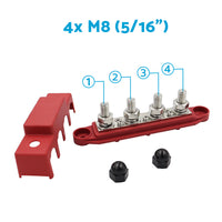 2x M8 4-Post 250A DC 48V Studs Bus Bar Power Distribution Box Terminal Block Suitable For Heavy Duty Applications