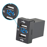 Dual USB Charger + Volt Meter Suitable For Toyota Hilux Prado Blue LED 12V 4.2A