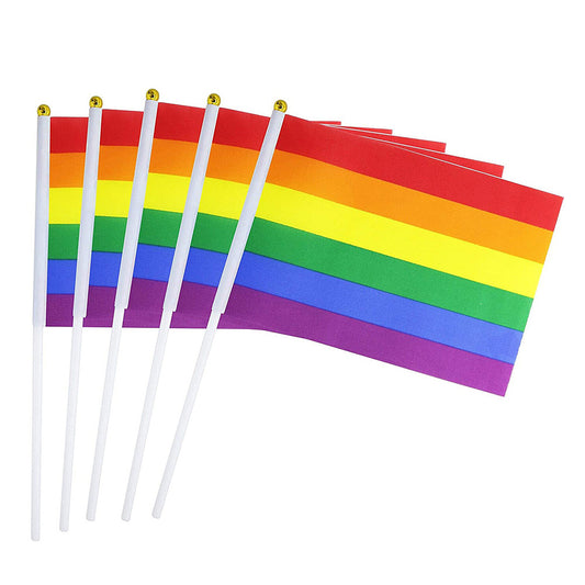 100x Small Rainbow Pride Flags Suitable For Gay, Lesbian & LGBT – 14x21cm Mini Hand Waving Flags