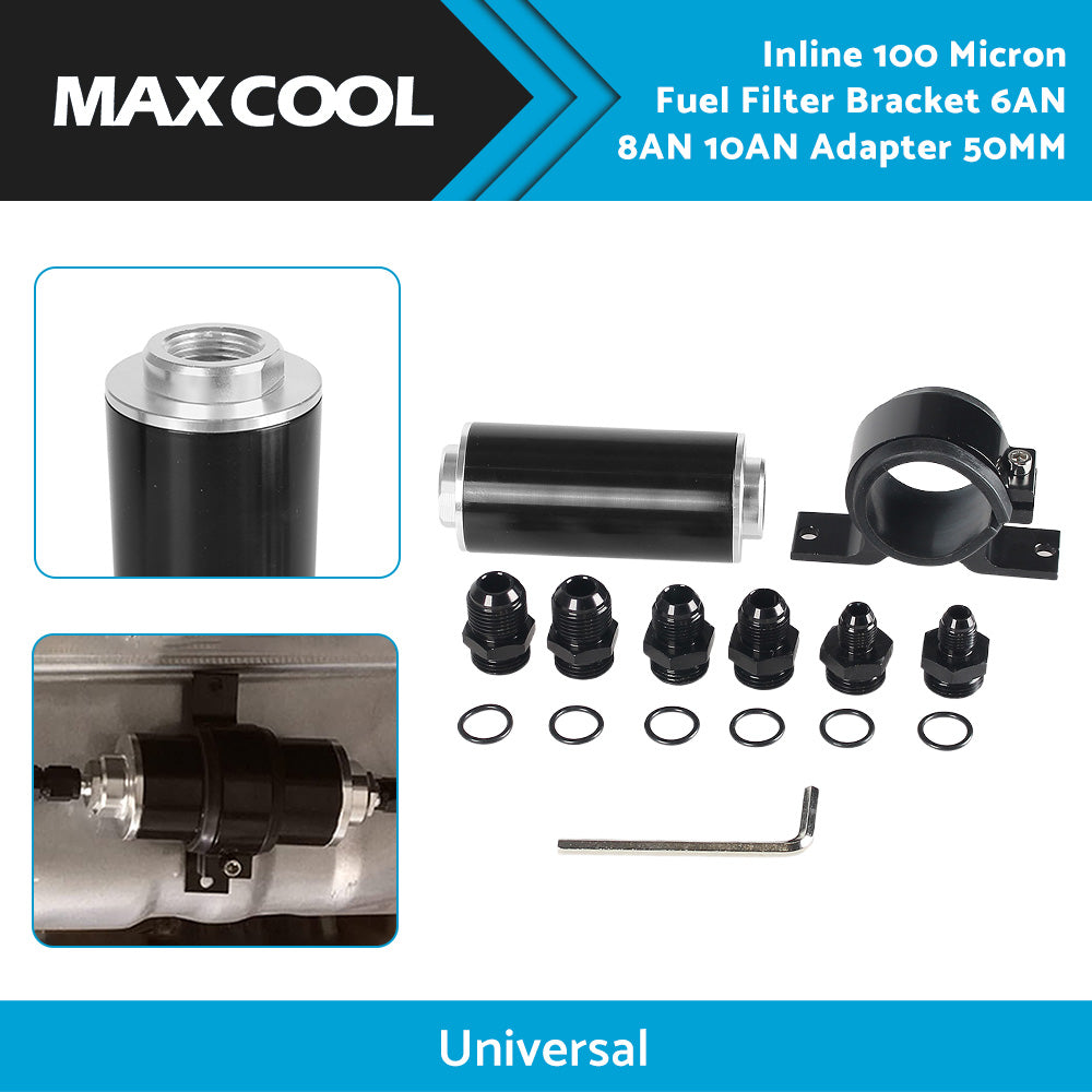 {{ Inline 100 Micron Fuel Filter Bracket 6AN 8AN 10AN Adapter Universal 50MM }} - Buy Car Parts Online at {{ Kaka Auto Parts }}.