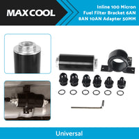{{ Inline 100 Micron Fuel Filter Bracket 6AN 8AN 10AN Adapter Universal 50MM }} - Buy Car Parts Online at {{ Kaka Auto Parts }}.