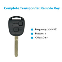 Complete Transponder Remote Key 304MHz Chip 60120 Suitable For Toyota Prado 120