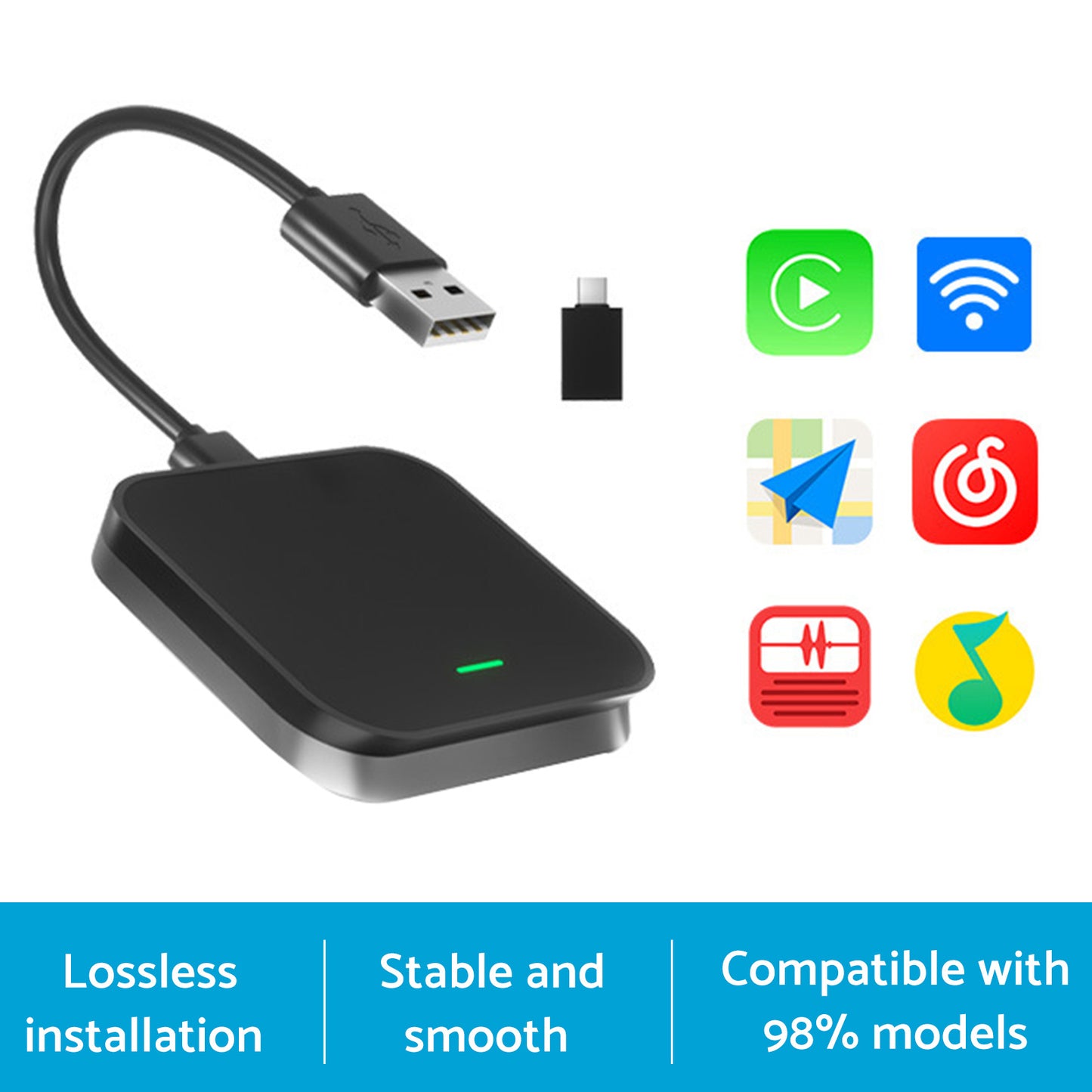 Bluetooth USB Wireless Receiver Black Suitable for Apple CarPlay Adapter