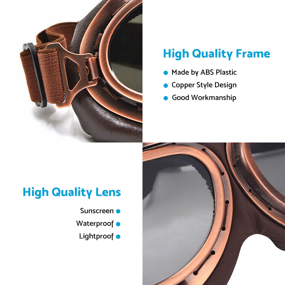 Vintage Pilot Motorcycle Racing Goggles Retro Aviator ATV UTV Dirt Bike Eyewear