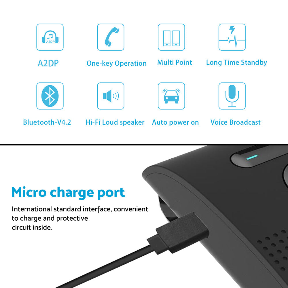 Wireless Car Bluetooth Handsfree Speaker Phone With Sun Visor Clip Black