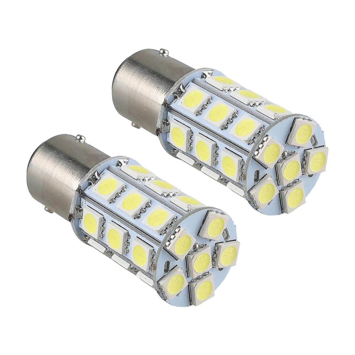 2x 12V BA15D LED White 27 SMD 5050 Indicator Signal Lights Suitable For Caravan & Car