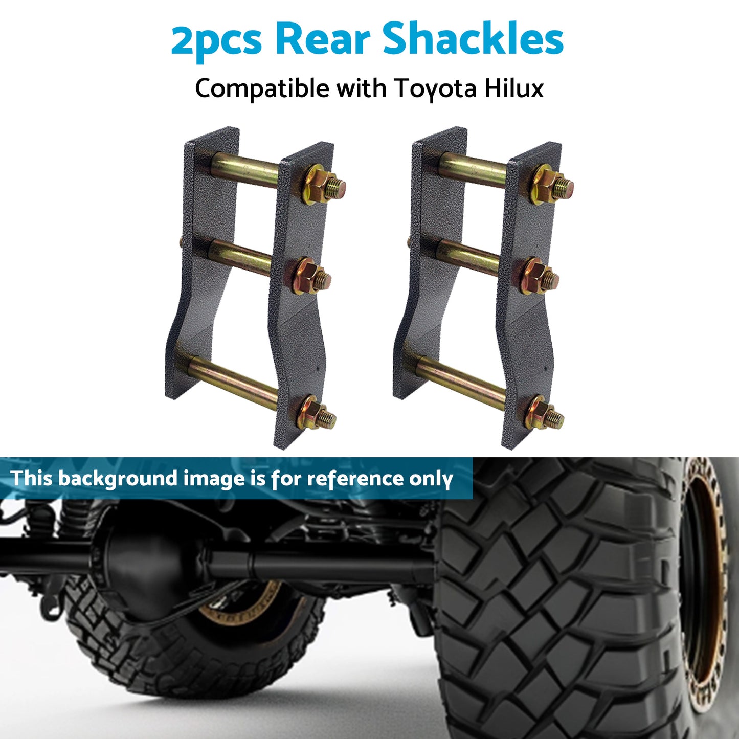 {{ 2x Rear Extended Greasable Shackles 2 inch  50mm Lift Suitable For Toyota Hilux KUN26 }} - Buy Car Parts Online at {{ Kaka Auto Parts }}.