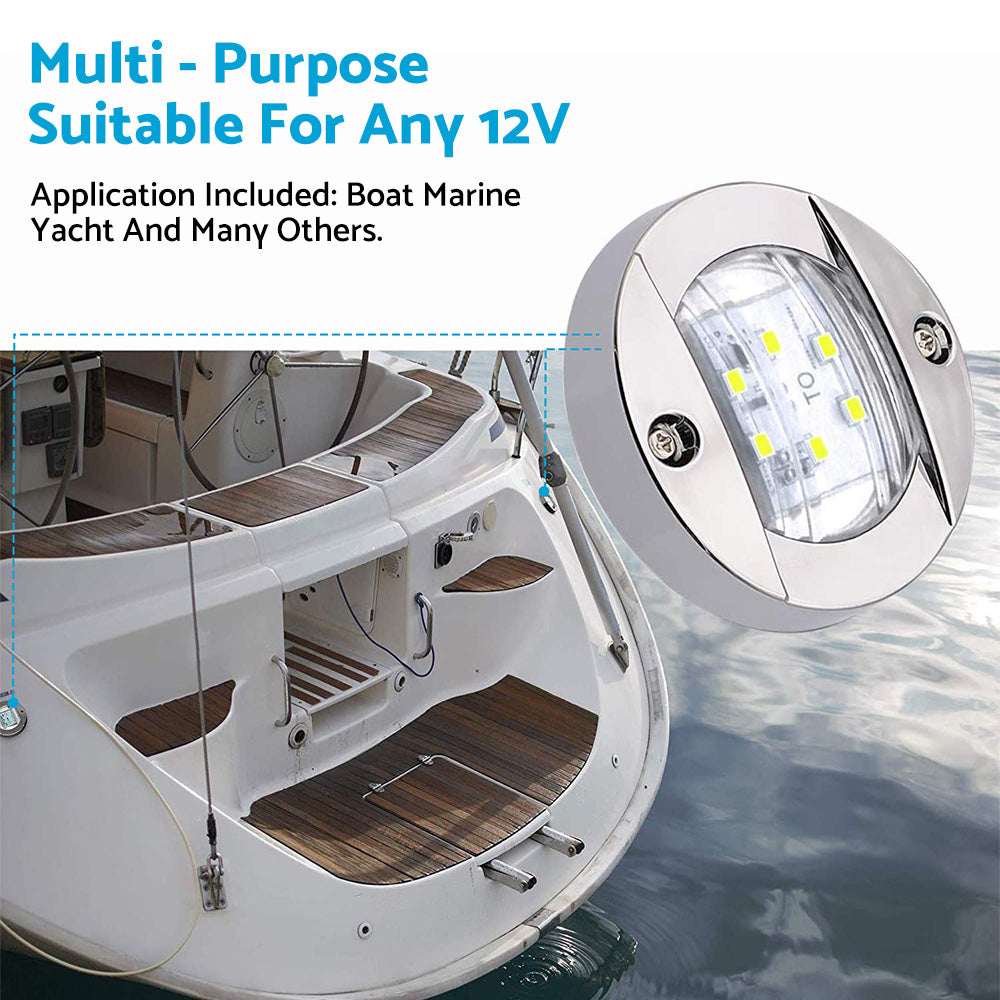 4x Round LED Marine Boat Cabin & Deck Courtesy Lights Suitable For Walkway – White Stern Light