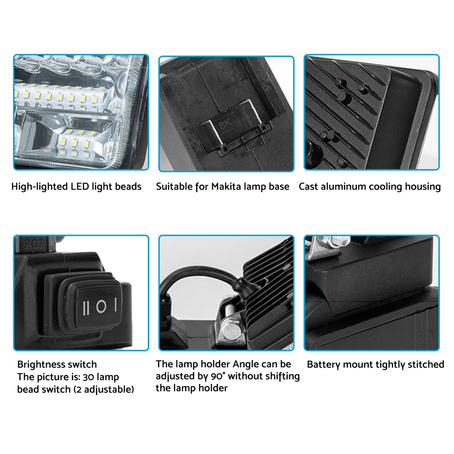 2x 18V 8in LED Work Light Torch with USB Ports Suitable For Makita Battery Camping/Flashlight Use