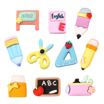 compare product 50x 3D Resin Cabochons Suitable For DIY Craft – School-Themed Colorful Pencil, Ruler & Book Shapes