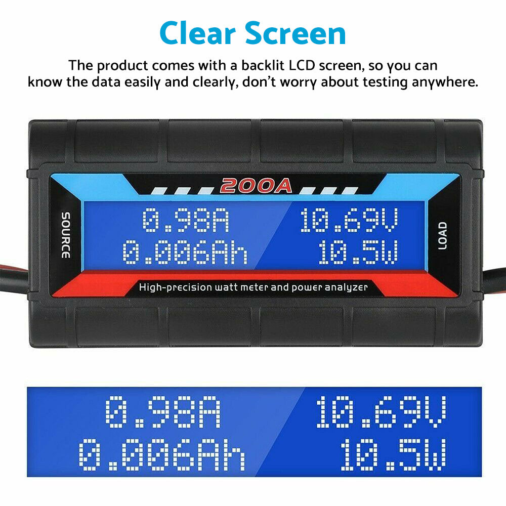 200A Digital Watt Meter Power Analyzer Suitable For Solar & Caravan Systems With Anderson Style Plug 12V