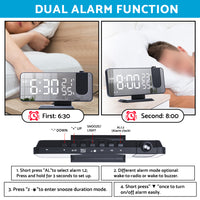 Projection on Ceiling Digital Dual Alarm Clock Bedroom Radio LED Big Screen