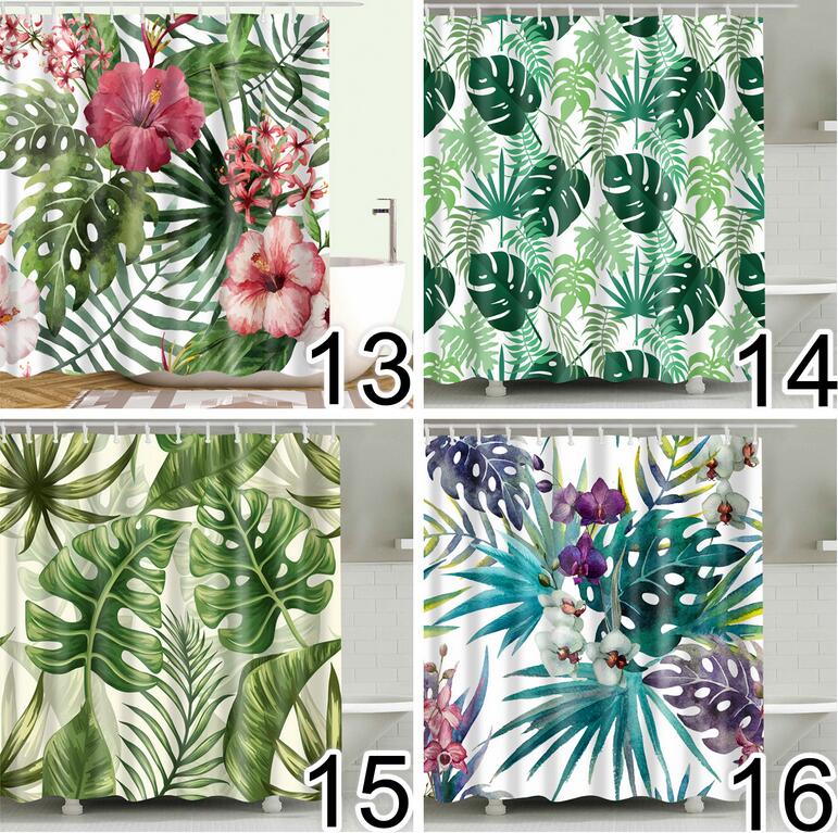 {{ Bathroom Fabric Shower Curtain 12 Hook Set Water Resistant Tropical Plants Panel }} - Buy Car Parts Online at {{ Kaka Auto Parts }}.