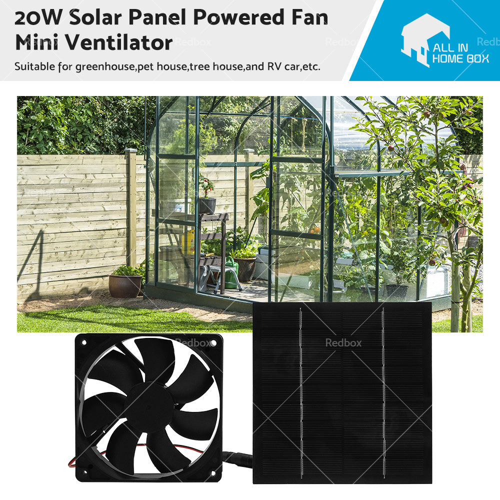 {{ 20W Solar Panel Powered Fan Mini Ventilator For Greenhouse Pet or Dog Chicken House }} - Buy Car Parts Online at {{ Kaka Auto Parts }}.