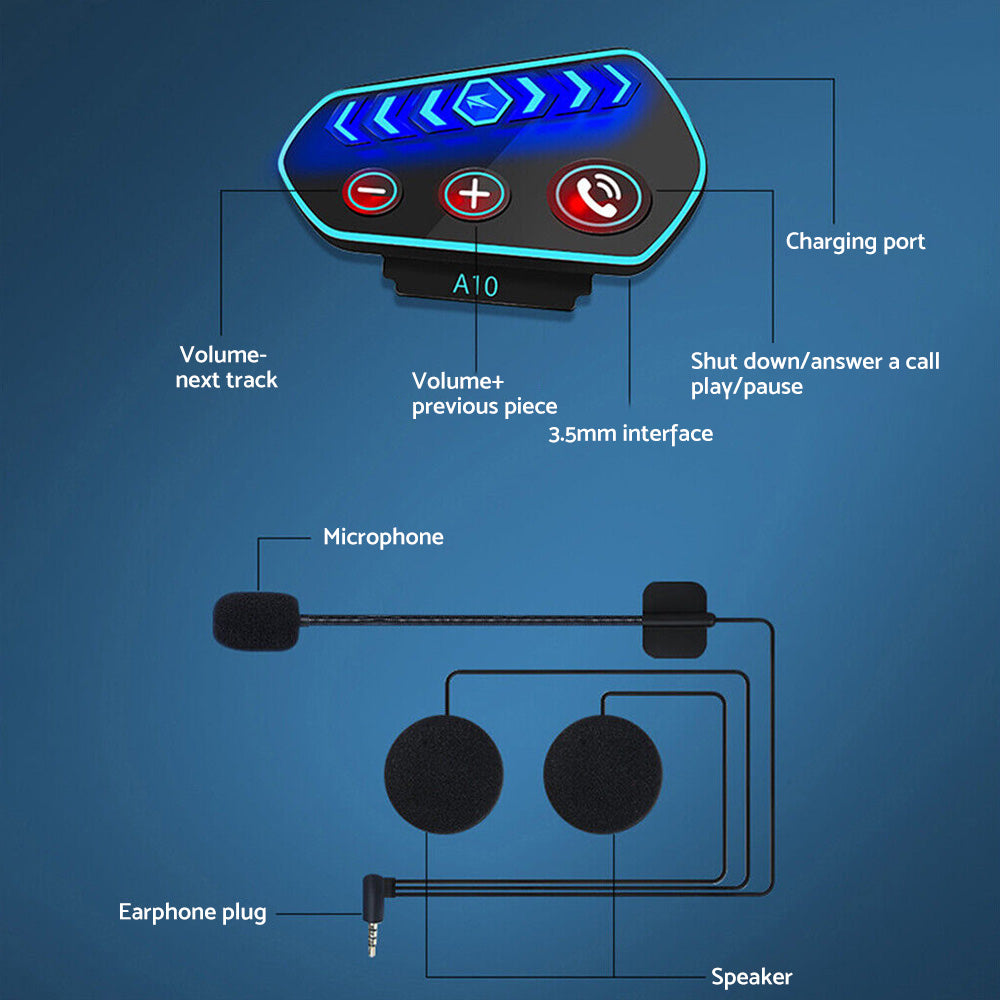 Bluetooth-5. 0 Wireless Motorcycle Helmet Headset Intercom Motorbike Headphone