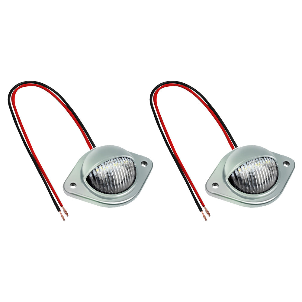 2x 12V LED Number Plate Lights Chrome Suitable For Car, Trailer, Truck, Caravan, Van & Boat
