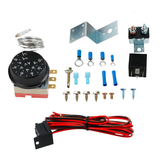 {{ Adjustable 12V Electric Radiator Fan Thermostat with 3-Pin Relay Wire Kit }} - Buy Car Parts Online at {{ Kaka Auto Parts }}.