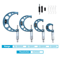 4x Outside Micrometer Set 0¨C100mm Carbide Tip Precision Measuring Tool 0.01mm Suitable For Machinist
